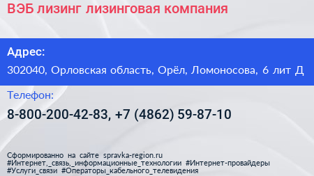 ВЭБ лизинг лизинговая компания - визитка