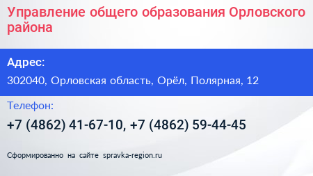 Управление общего образования Орловского района - визитка