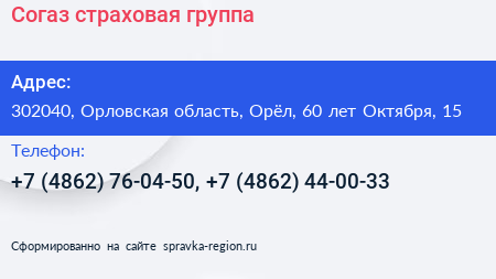Согаз страховая группа - визитка