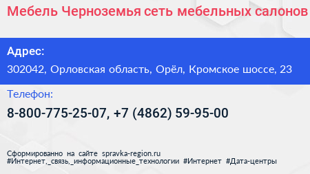 Мебель Черноземья сеть мебельных салонов - визитка