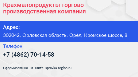 Крахмалопродукты торгово производственная компания - визитка