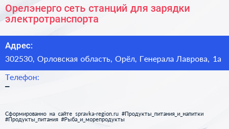 Орелэнерго сеть станций для зарядки электротранспорта - визитка