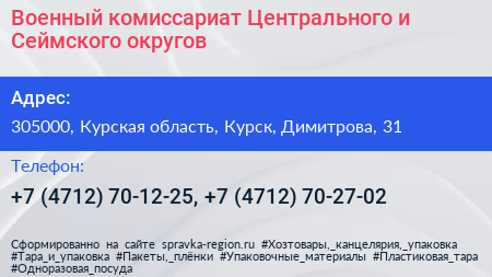 Военный комиссариат Центрального и Сеймского округов - визитка