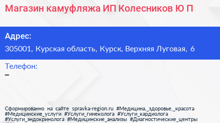 Магазин камуфляжа ИП Колесников Ю П  - визитка