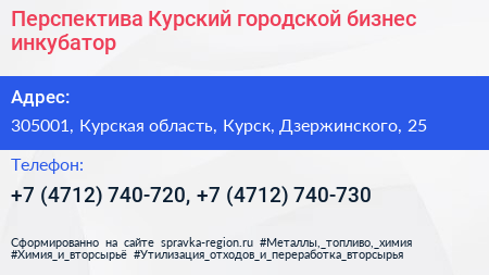 Перспектива Курский городской бизнес инкубатор - визитка