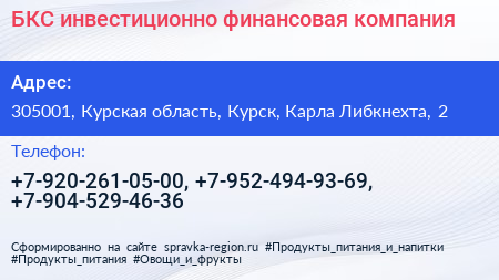 БКС инвестиционно финансовая компания - визитка