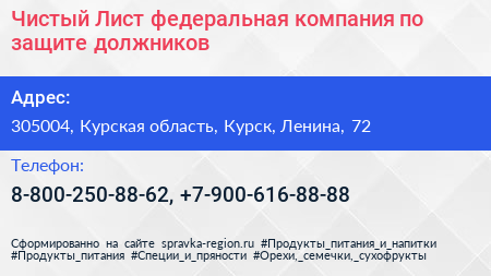 Чистый Лист федеральная компания по защите должников - визитка