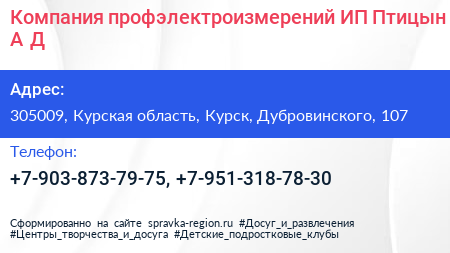 Компания профэлектроизмерений ИП Птицын А Д  - визитка