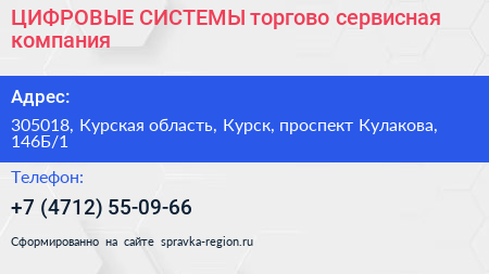 ЦИФРОВЫЕ СИСТЕМЫ торгово сервисная компания - визитка