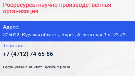 Росресурсы научно производственная организация - визитка