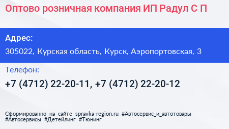 Оптово розничная компания ИП Радул С П  - визитка