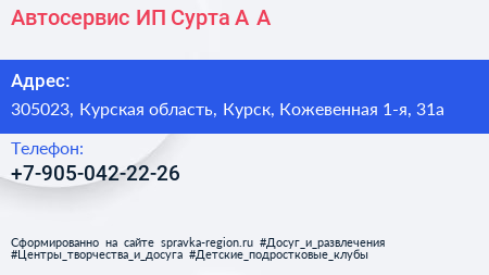 Автосервис ИП Сурта А А  - визитка