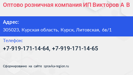 Оптово розничная компания ИП Викторов А В  - визитка