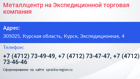 Металлцентр на Экспедиционной торговая компания - визитка