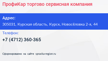 ПрофиКар торгово сервисная компания - визитка