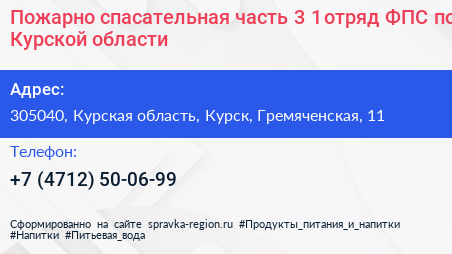 Пожарно спасательная часть 3 1 отряд ФПС по Курской области - визитка