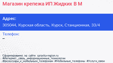 Магазин крепежа ИП Жидких В М  - визитка