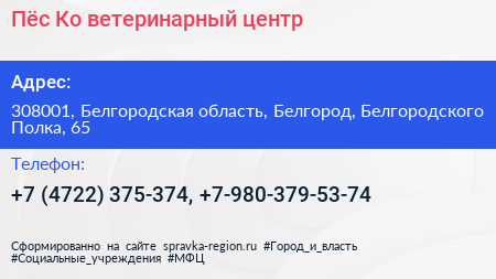 Пёс Ко ветеринарный центр - визитка