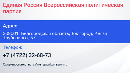 Единая Россия Всероссийская политическая партия - визитка