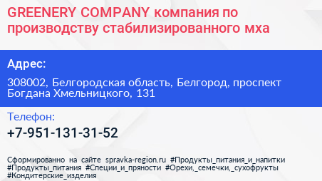 GREENERY COMPANY компания по производству стабилизированного мха - визитка