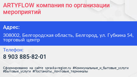 ARTYFLOW компания по организации мероприятий - визитка