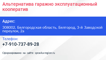 Альтернатива гаражно эксплуатационный кооператив - визитка