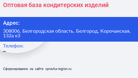Оптовая база кондитерских изделий - визитка