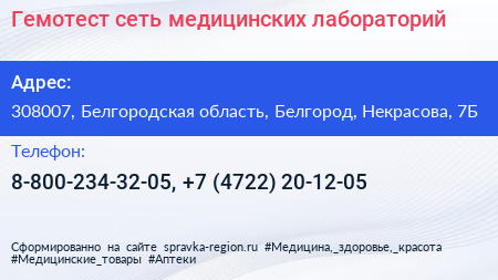 Гемотест сеть медицинских лабораторий - визитка