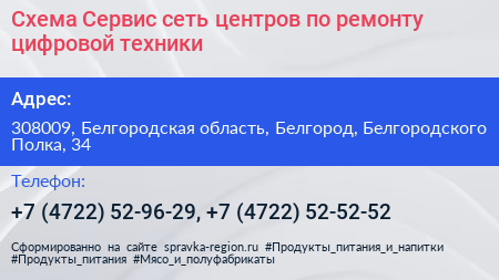 Схема Сервис сеть центров по ремонту цифровой техники - визитка