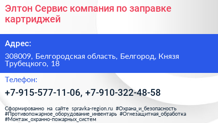 Элтон Сервис компания по заправке картриджей - визитка