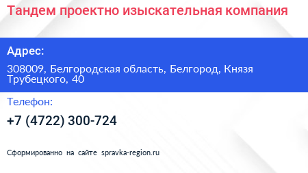 Тандем проектно изыскательная компания - визитка