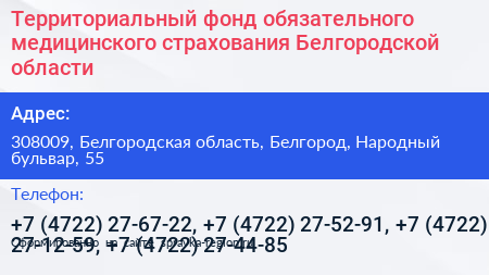 Территориальный фонд обязательного медицинского страхования Белгородской области - визитка