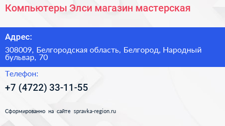 Компьютеры Элси магазин мастерская - визитка