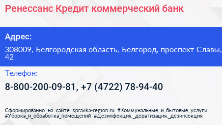 Ренессанс Кредит коммерческий банк - визитка