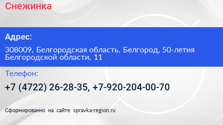 Снежинка - визитка