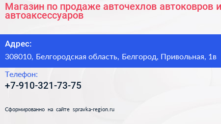 Магазин по продаже авточехлов автоковров и автоаксессуаров - визитка