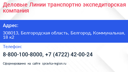 Деловые Линии транспортно экспедиторская компания - визитка