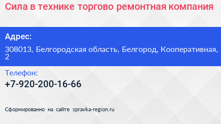 Сила в технике торгово ремонтная компания - визитка