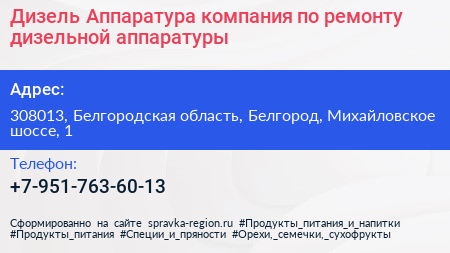 Дизель Аппаратура компания по ремонту дизельной аппаратуры - визитка