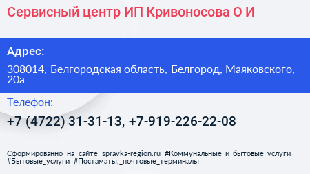 Сервисный центр ИП Кривоносова О И  - визитка