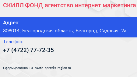 СКИЛЛ ФОНД агентство интернет маркетинга - визитка