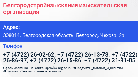 Белгородстройизыскания изыскательская организация - визитка