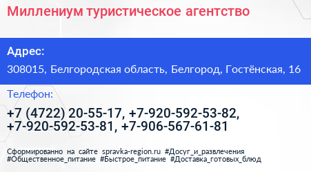 Миллениум туристическое агентство - визитка