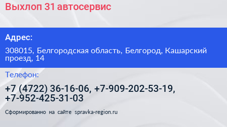Выхлоп 31 автосервис - визитка
