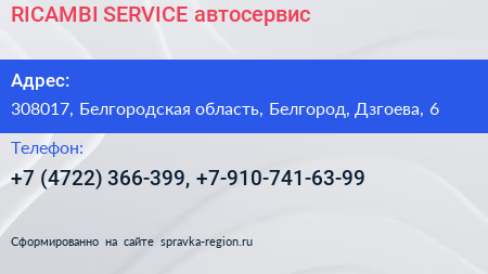 RICAMBI SERVICE автосервис - визитка