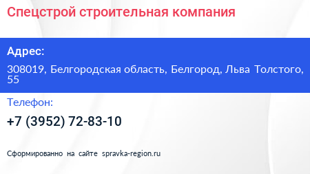 Спецстрой строительная компания - визитка