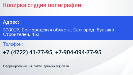 Копирка студия полиграфии - визитка