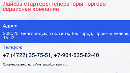 Лайсва стартеры генераторы торгово сервисная компания - визитка