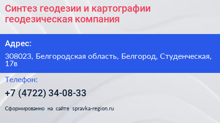 Синтез геодезии и картографии геодезическая компания - визитка