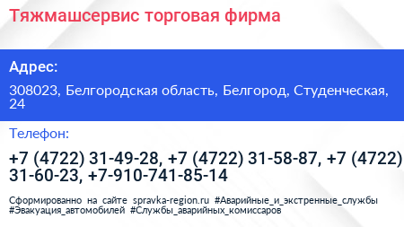 Тяжмашсервис торговая фирма - визитка